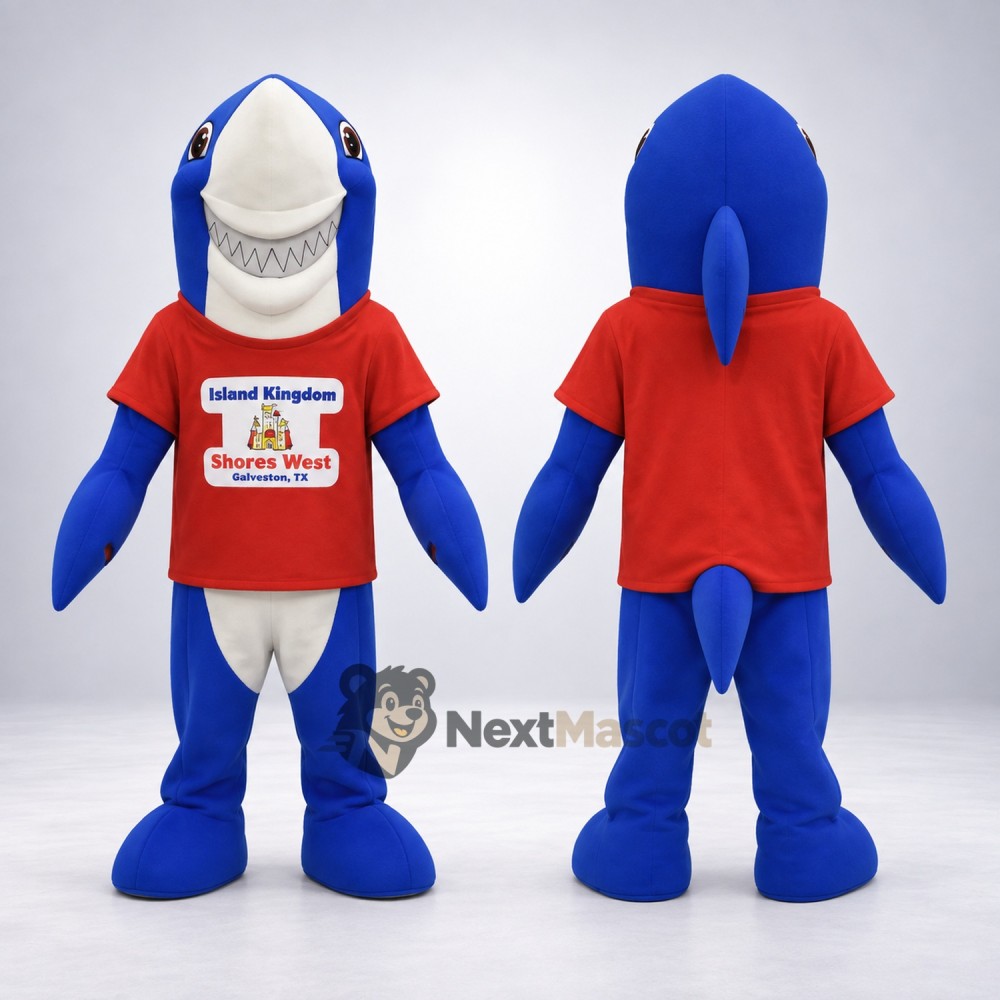 Shark Mascot Costume - Red Shirt for Ocean Events Shark Mascot Costume - Red Shirt for Ocean Events