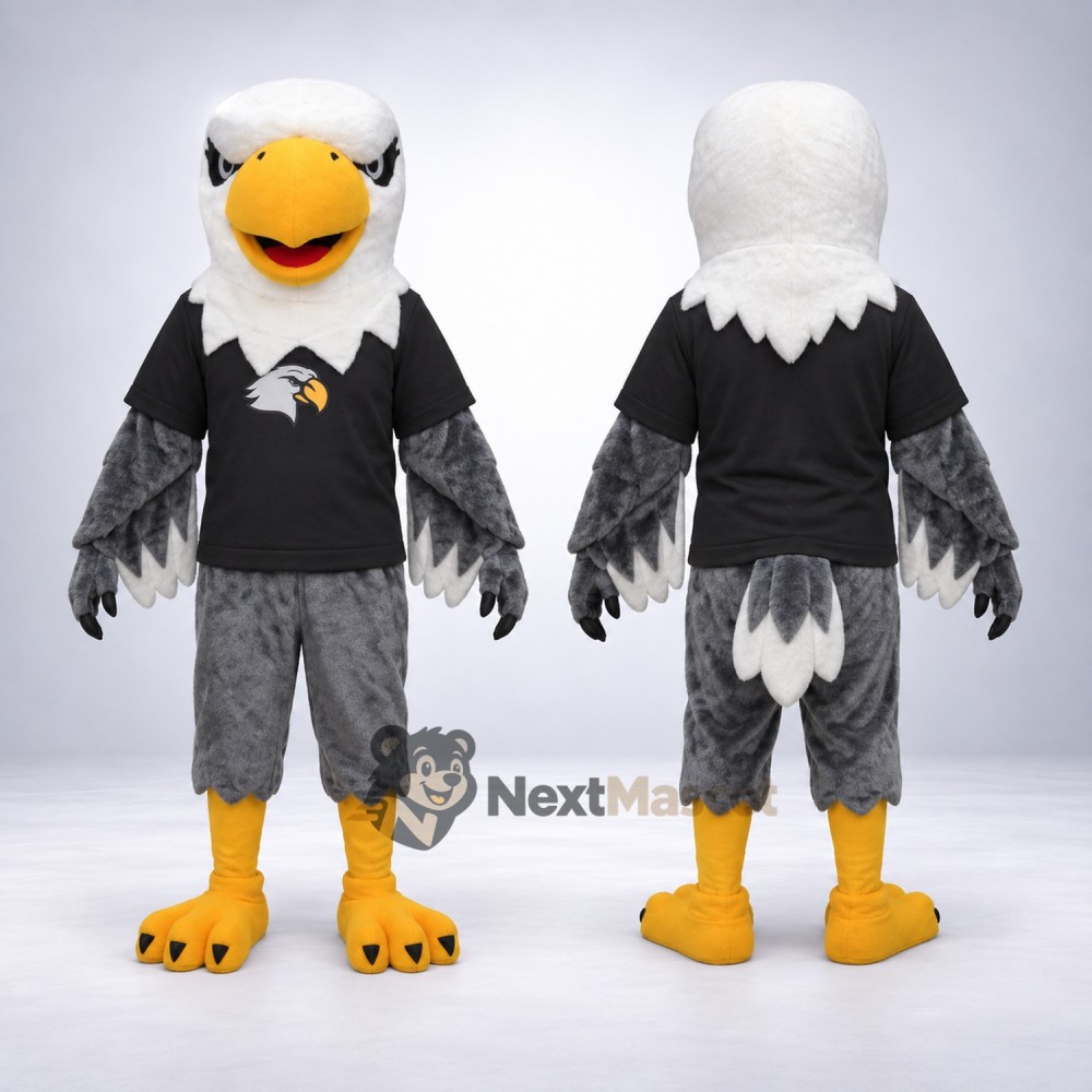Eagle Mascot Costume - Gray, Black Polo Shirt Eagle Mascot Costume - Gray, Black Polo Shirt