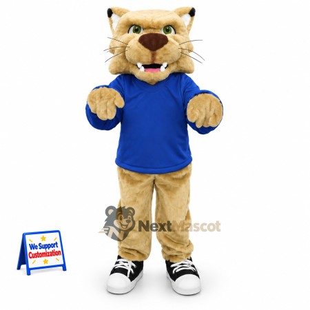 Cougar Mascot Costume - Tan, Blue Shirt