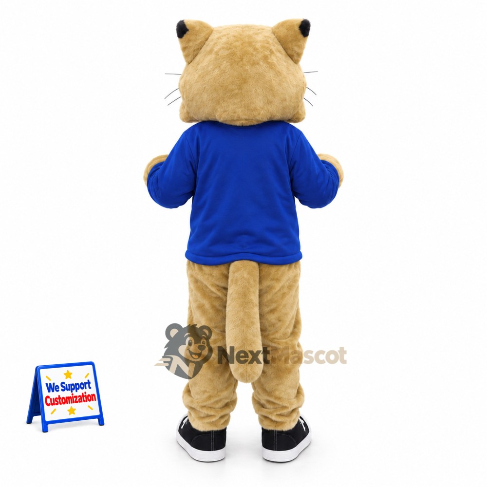 Cougar Mascot Costume - Tan, Blue Shirt