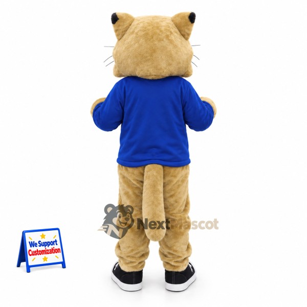 Cougar Mascot Costume - Tan, Blue Shirt Cougar Mascot Costume - Tan, Blue Shirt