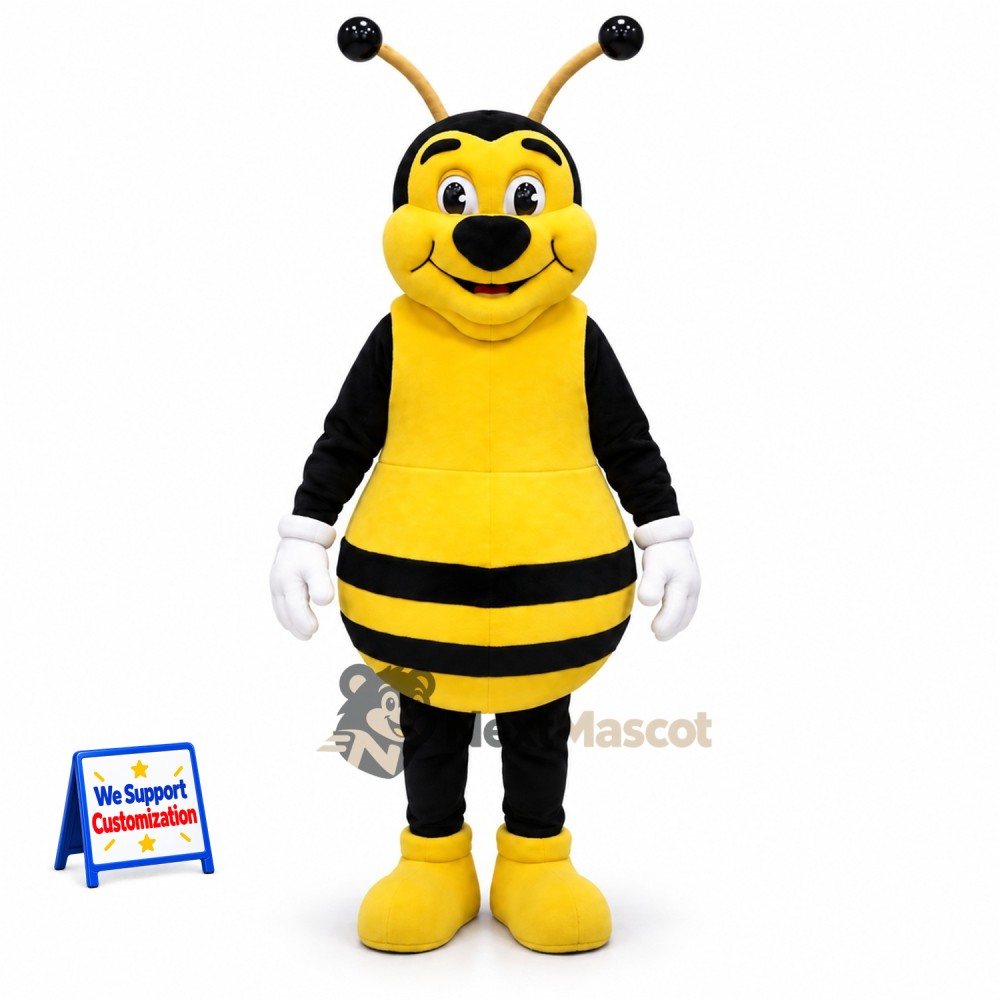 Bee Mascot Costume - Yellow, Rounded Black Antennae Bee Mascot Costume - Yellow, Rounded Black Antennae