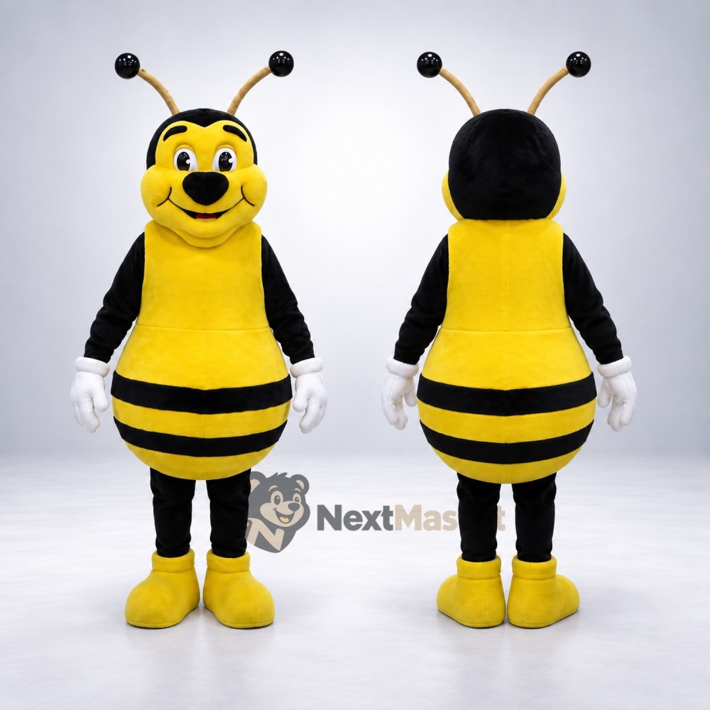 Bee Mascot Costume - Yellow, Rounded Black Antennae Bee Mascot Costume - Yellow, Rounded Black Antennae