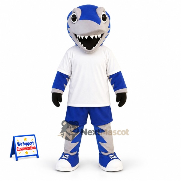 Shark Mascot Costume - Blue, White Shirt for Ocean Events
