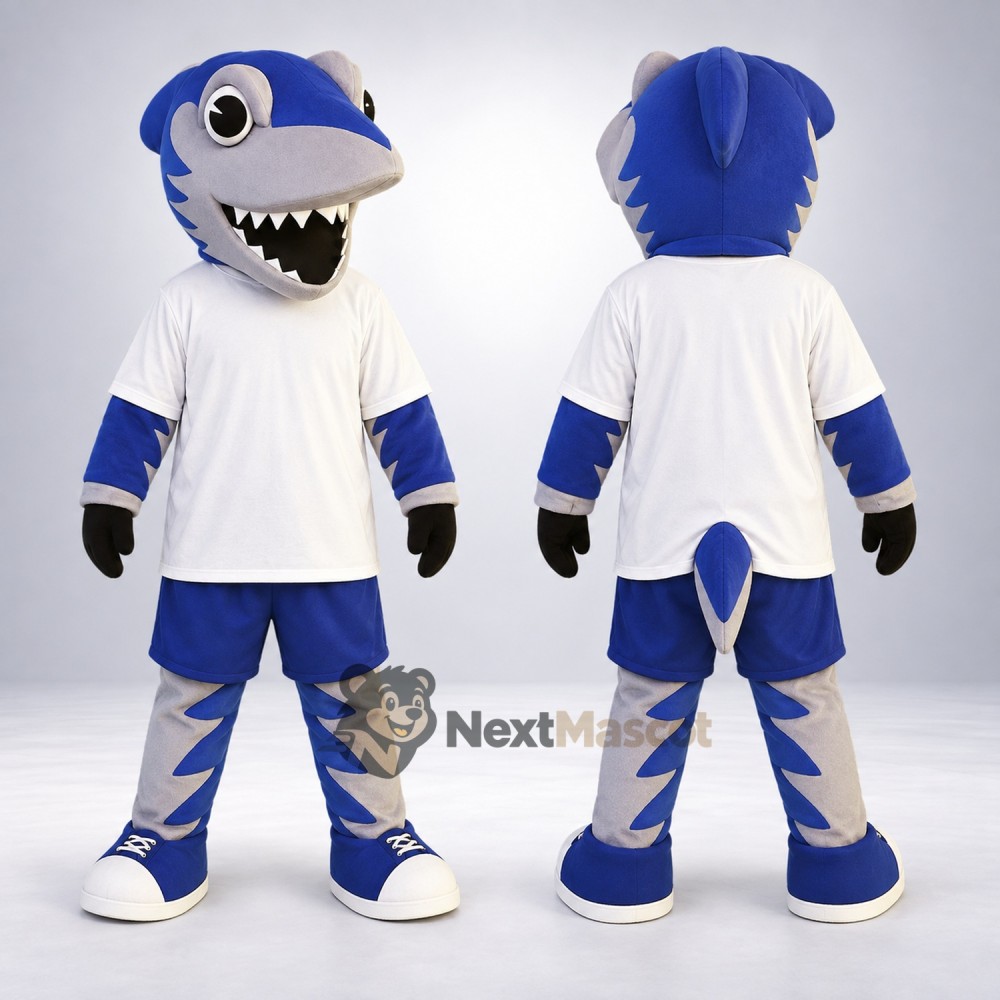 Shark Mascot Costume - Blue, White Shirt for Ocean Events Shark Mascot Costume - Blue, White Shirt for Ocean Events