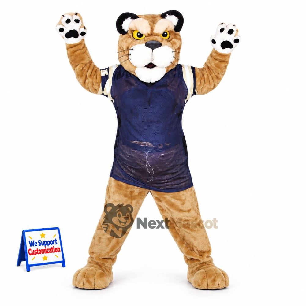 Cougar Mascot Costume - Tan, Navy Uniform