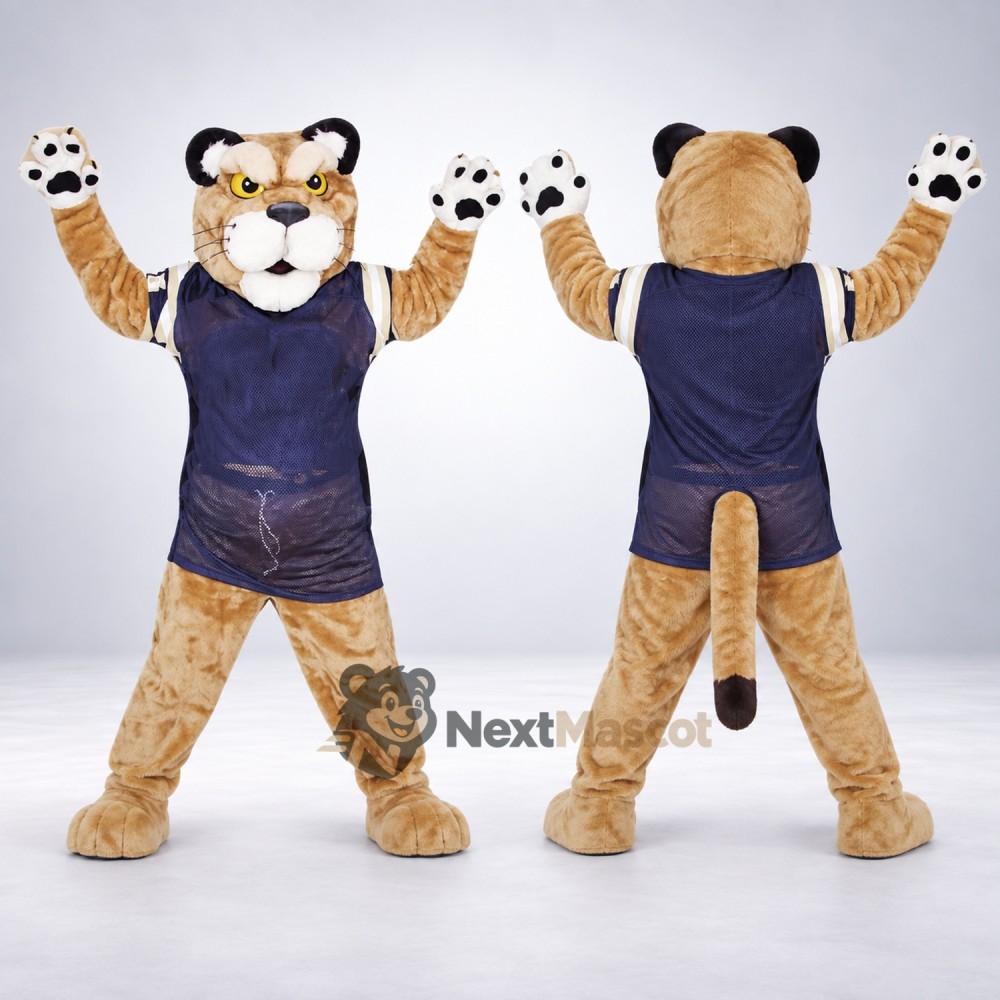 Cougar Mascot Costume - Tan, Navy Uniform