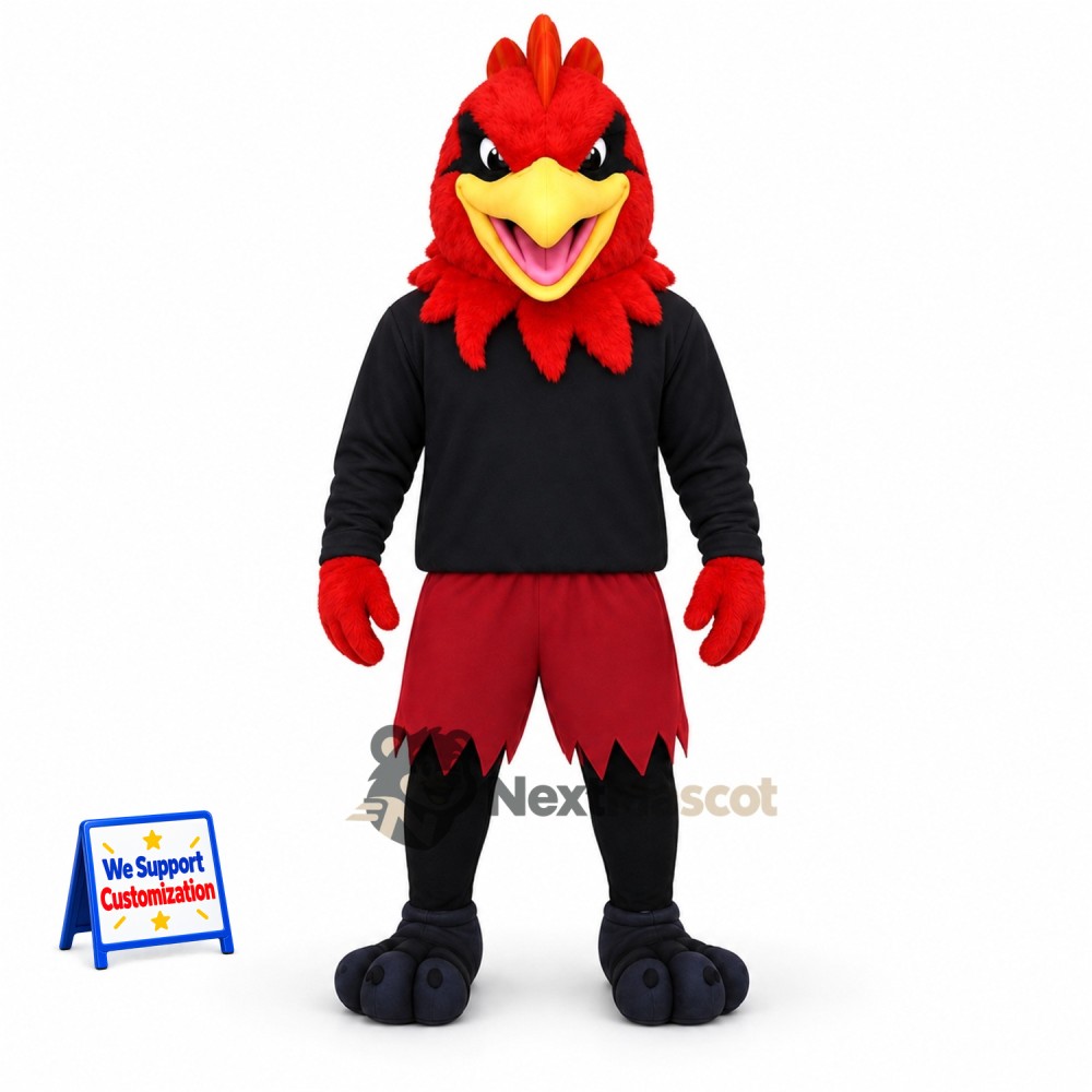 Rooster Mascot Costume - Red, Black Shirt