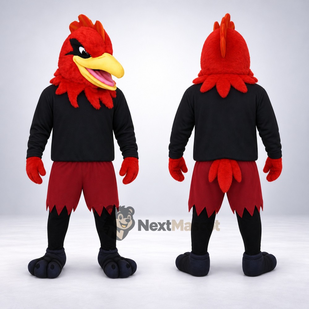Rooster Mascot Costume - Red, Black Shirt