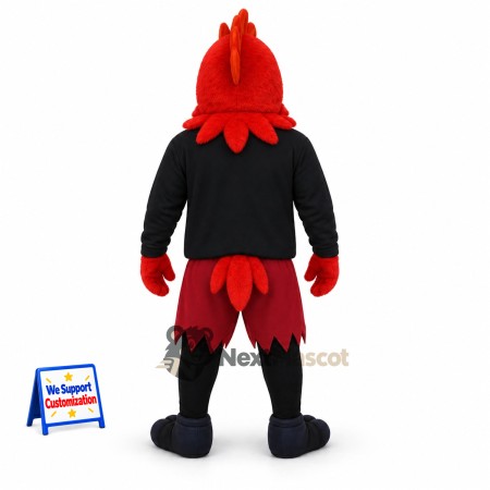 Rooster Mascot Costume - Red, Black Shirt