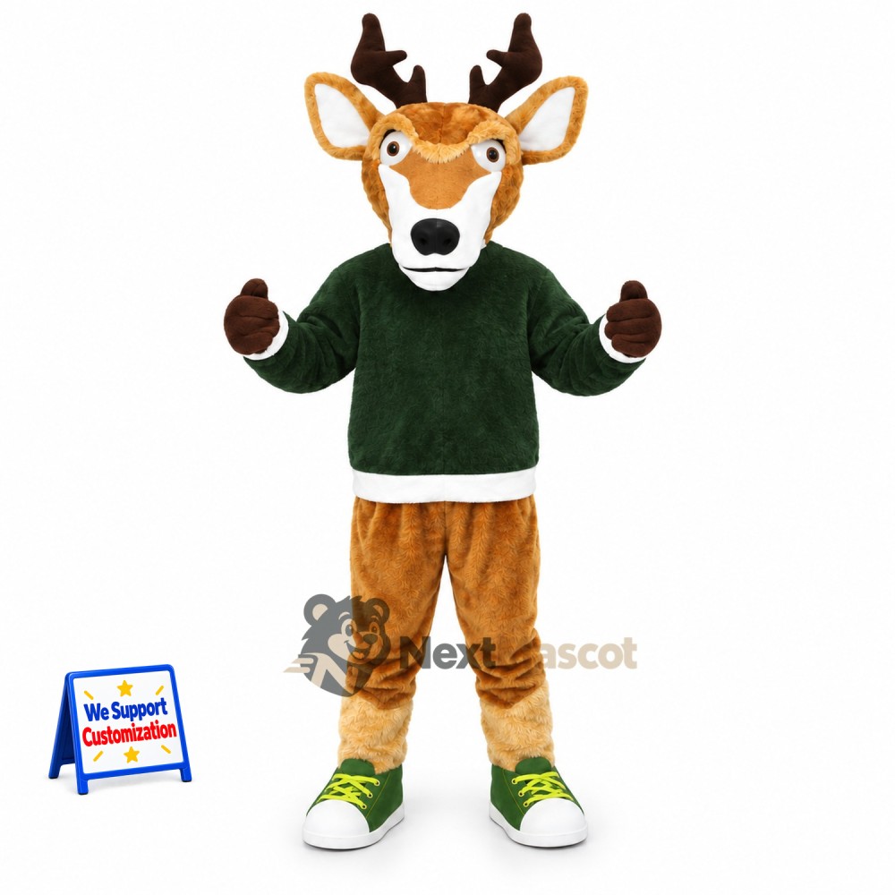 Deer Mascot Costume - Green Shirt Deer Mascot Costume - Green Shirt