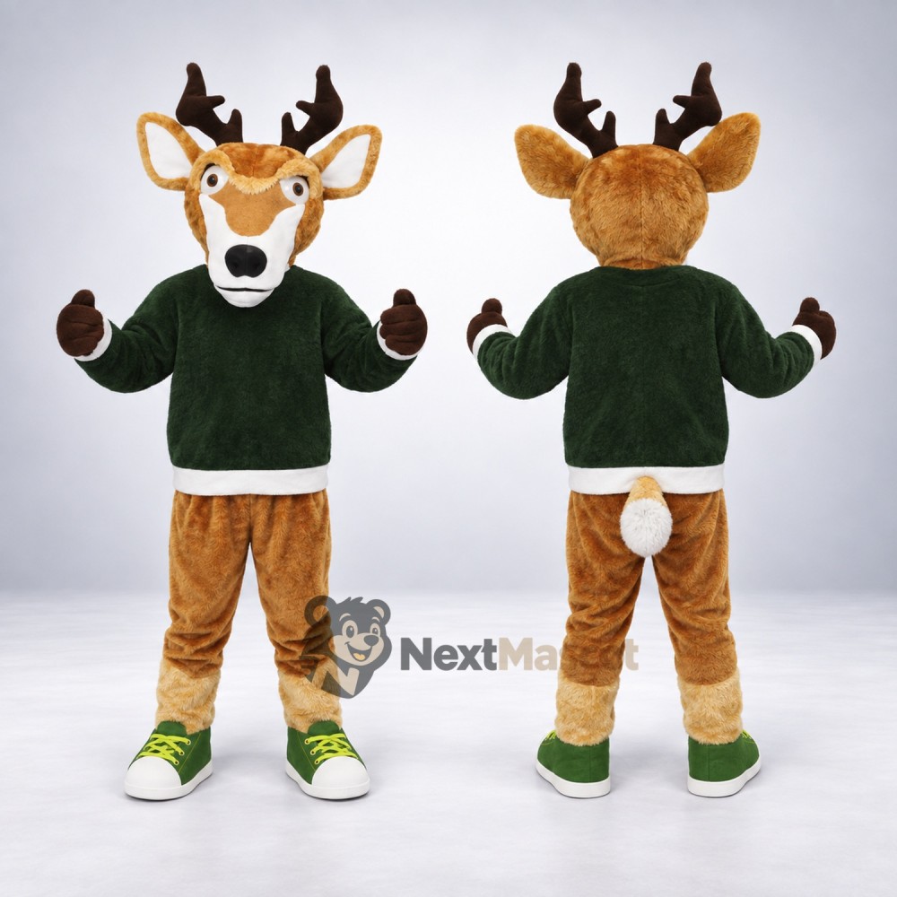 Deer Mascot Costume - Green Shirt Deer Mascot Costume - Green Shirt