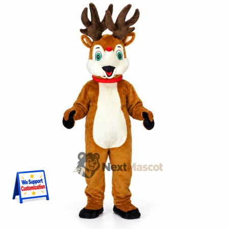 Deer Mascot Costume - Brown, Red Collar Deer Mascot Costume - Brown, Red Collar