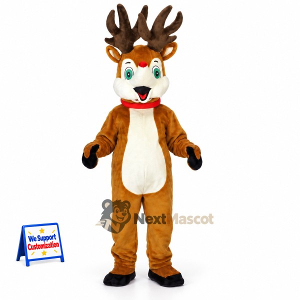 Deer Mascot Costume - Brown, Red Collar