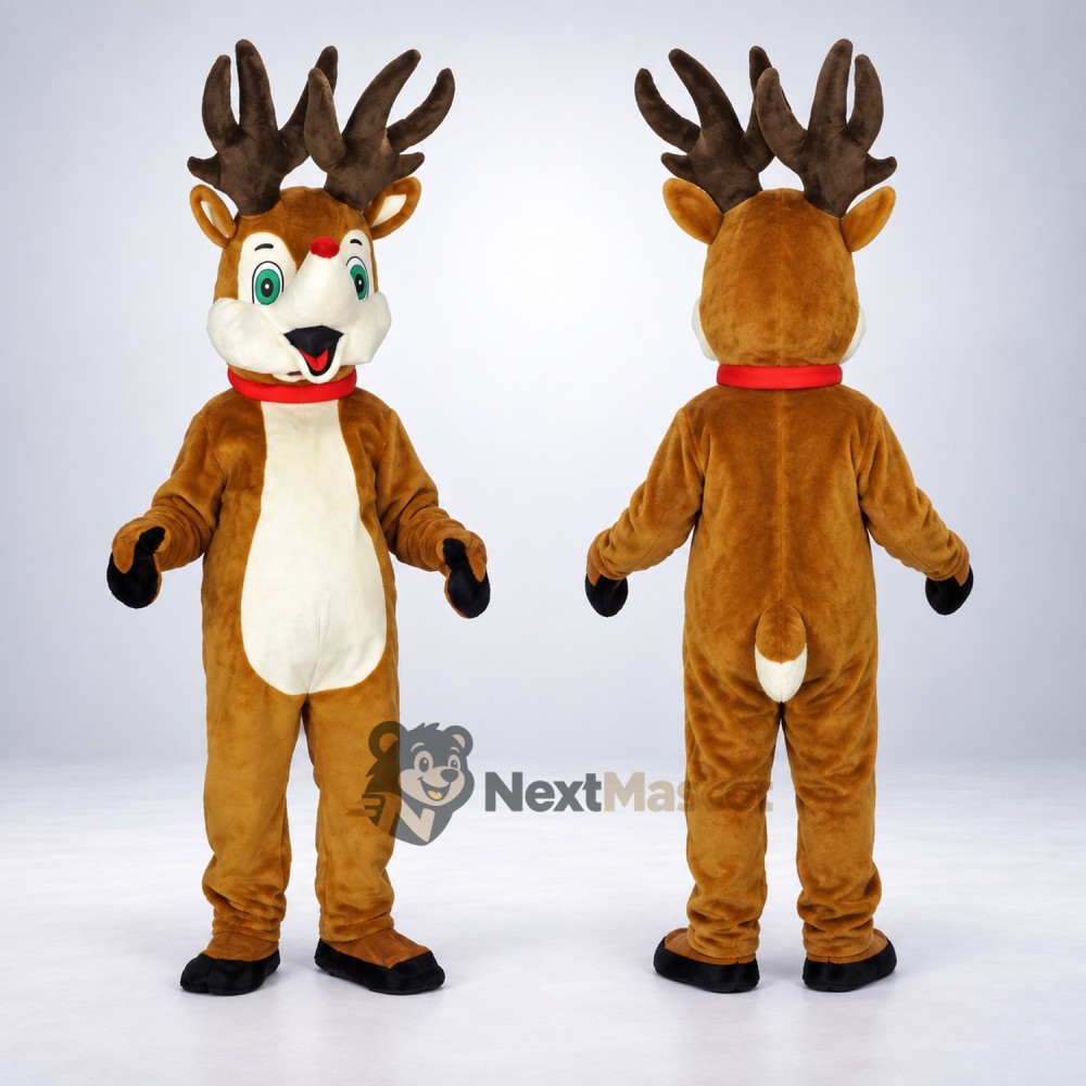 Deer Mascot Costume - Brown, Red Collar Deer Mascot Costume - Brown, Red Collar