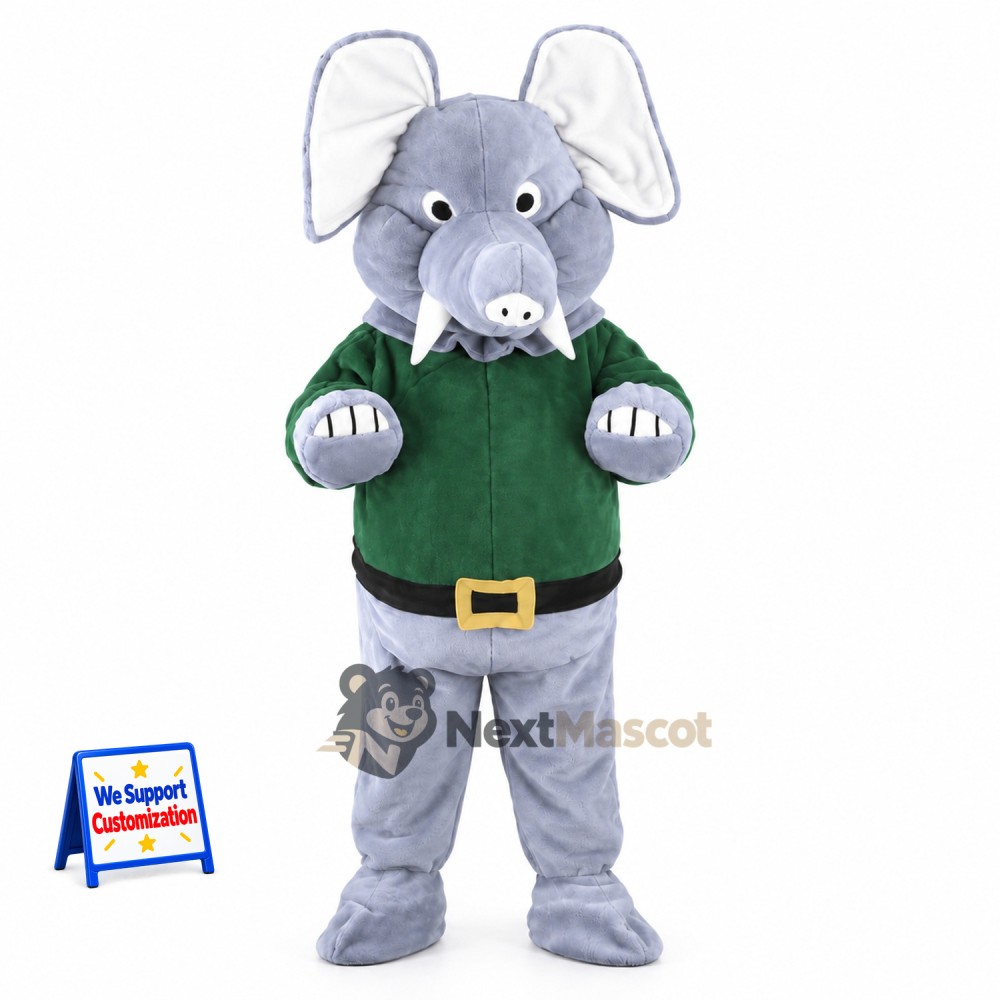 Elephant Mascot Costume - Green Shirt for Parades Elephant Mascot Costume - Green Shirt for Parades