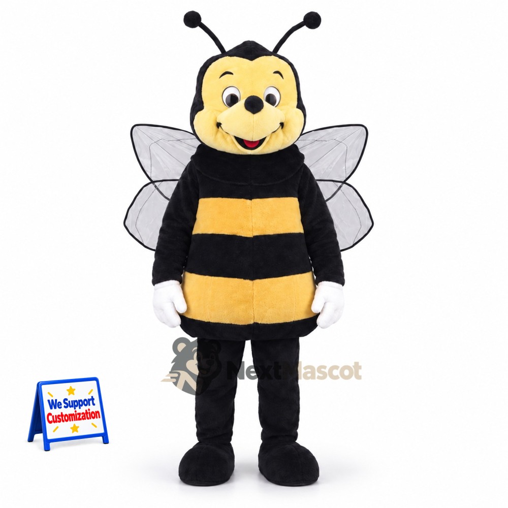Bee Mascot Costume - Yellow, Four Clear Wings for Garden Events Bee Mascot Costume - Yellow, Four Clear Wings for Garden Events