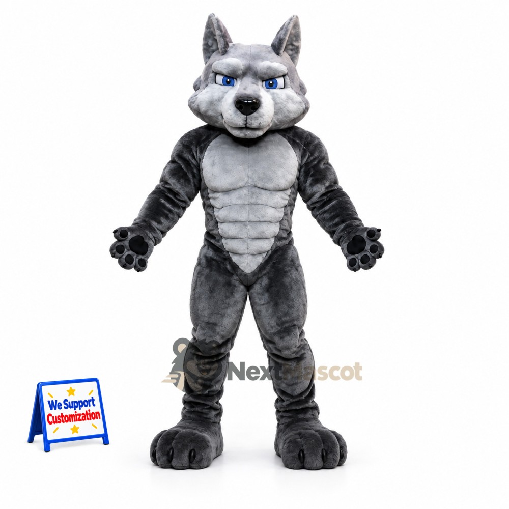 Wolf Mascot Costume - Muscular, Gray for School Events Wolf Mascot Costume - Muscular, Gray for School Events