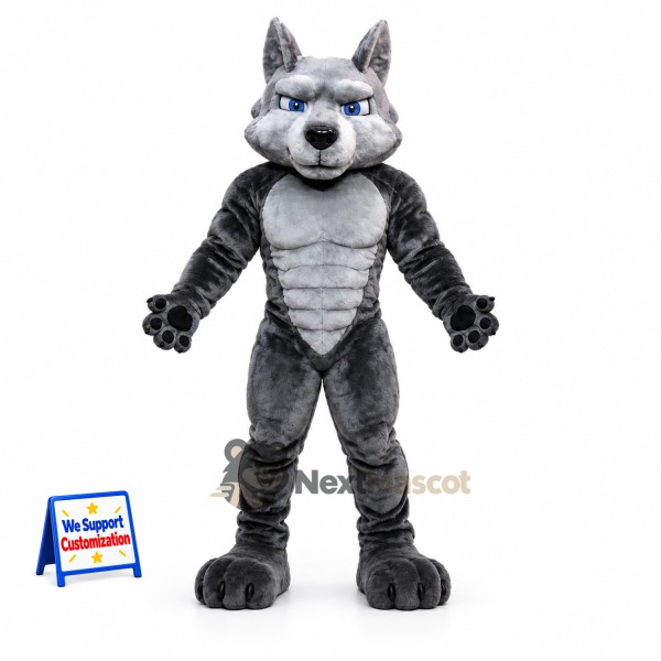 Wolf Mascot Costume - Muscular, Gray for School Events