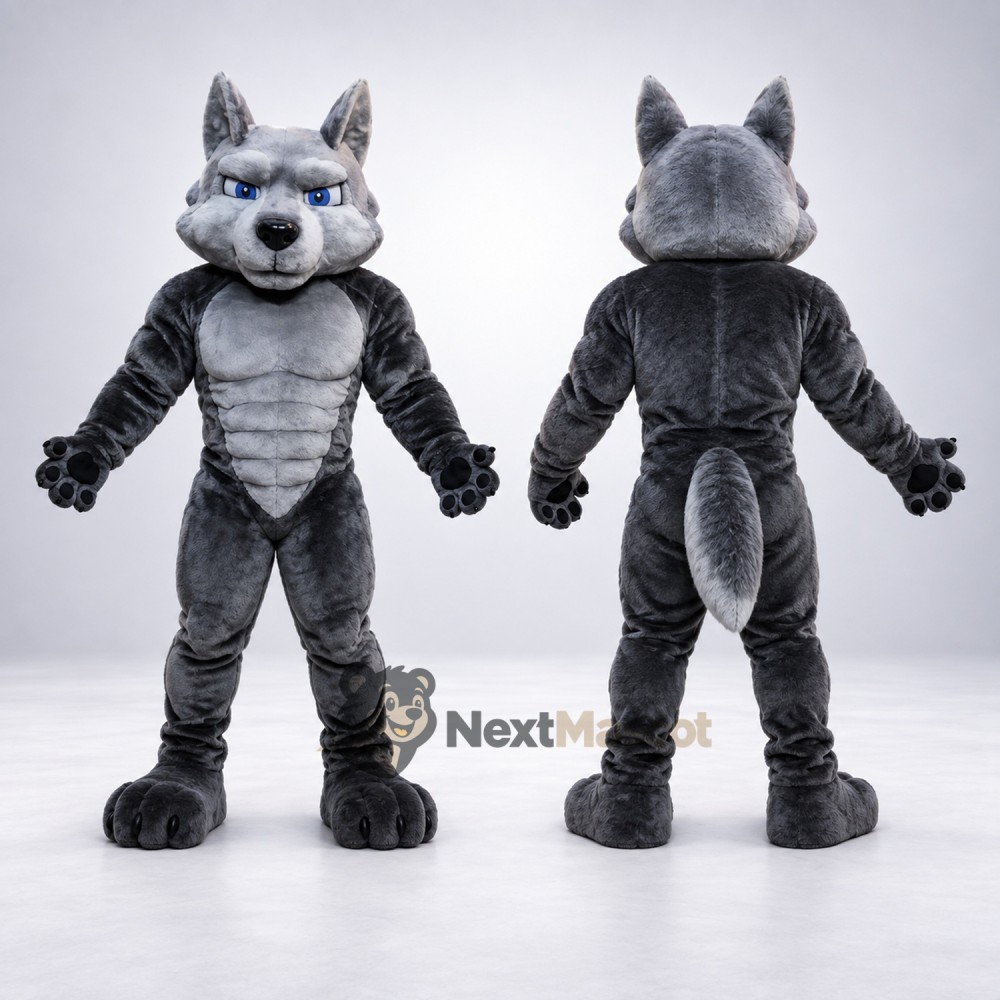 Wolf Mascot Costume - Muscular, Gray for School Events Wolf Mascot Costume - Muscular, Gray for School Events