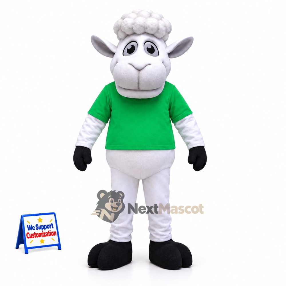 Sheep Mascot Costume - Green Shirt Sheep Mascot Costume - Green Shirt