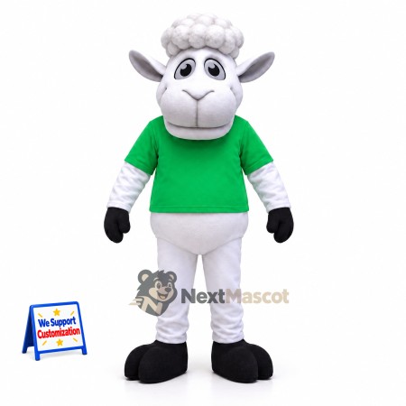 Sheep Mascot Costume - Green Shirt Sheep Mascot Costume - Green Shirt