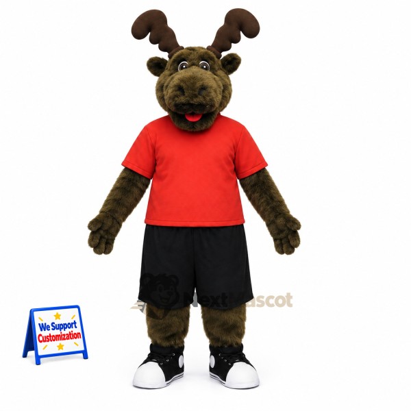 Moose Mascot Costume - Red Shirt for Community Events