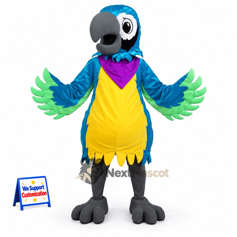 Parrot Mascot Costume - Blue, Purple Scarf Parrot Mascot Costume - Blue, Purple Scarf