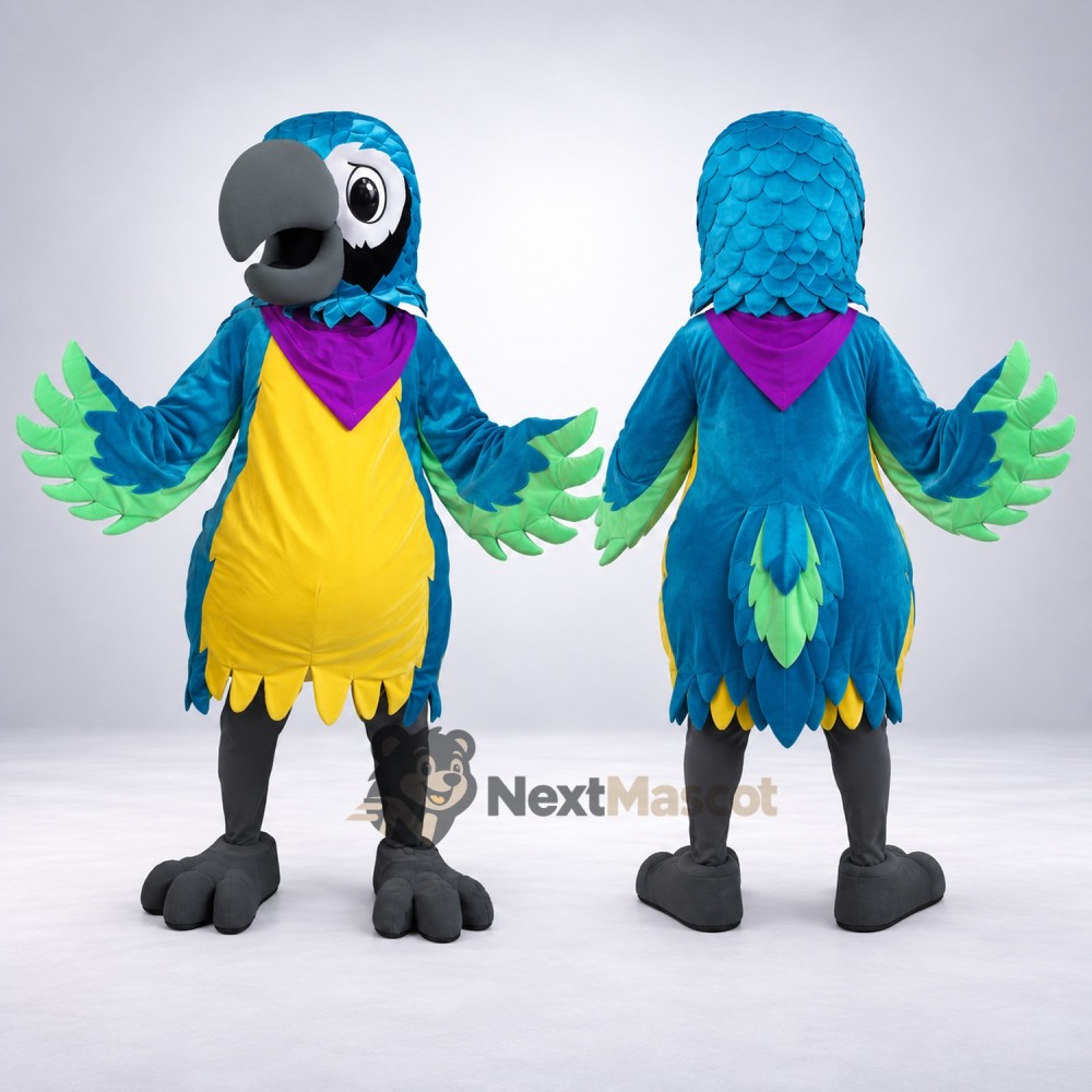 Parrot Mascot Costume - Blue, Purple Scarf Parrot Mascot Costume - Blue, Purple Scarf