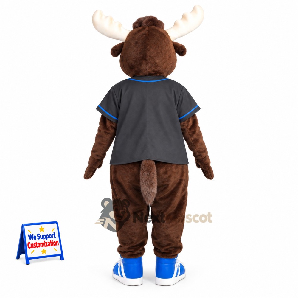 Moose Mascot Costume - Blue Shirt for School Events Moose Mascot Costume - Blue Shirt for School Events