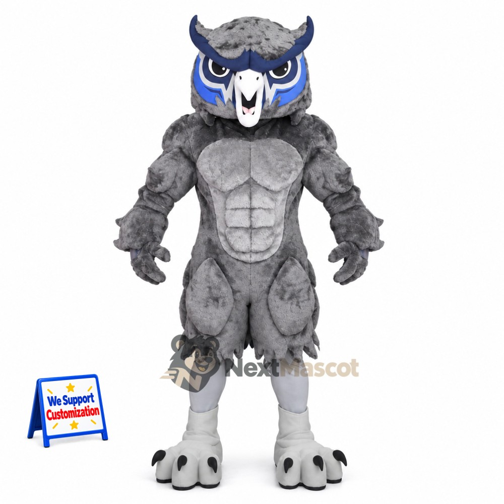 Owl Mascot Costume - Muscular, Gray for Parades Owl Mascot Costume - Muscular, Gray for Parades