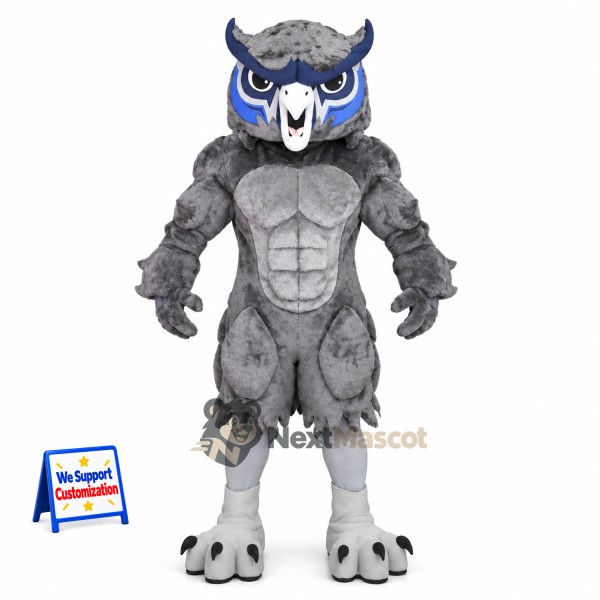 Owl Mascot Costume - Muscular, Gray for Parades