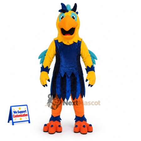 Parrot Mascot Costume - Yellow and Blue, Orange Feet Parrot Mascot Costume - Yellow and Blue, Orange Feet