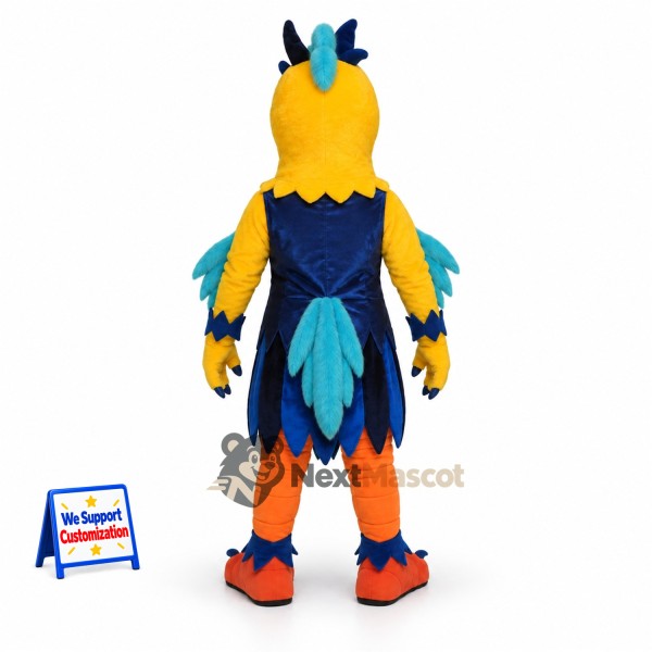 Parrot Mascot Costume - Yellow and Blue, Orange Feet