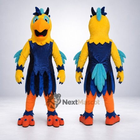 Parrot Mascot Costume - Yellow and Blue, Orange Feet Parrot Mascot Costume - Yellow and Blue, Orange Feet