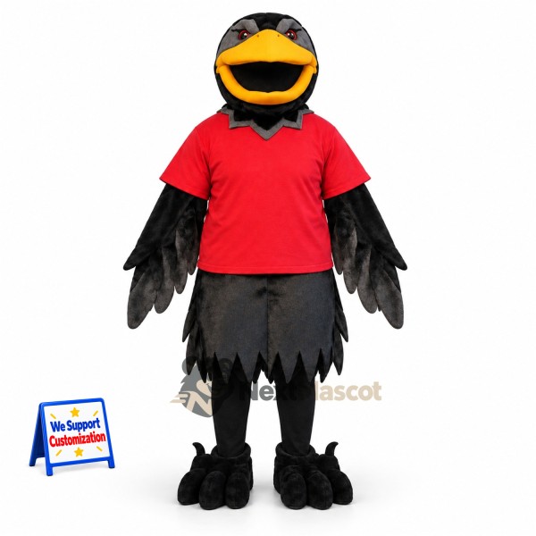 Raven Mascot Costume - Black, Red Shirt for Parades