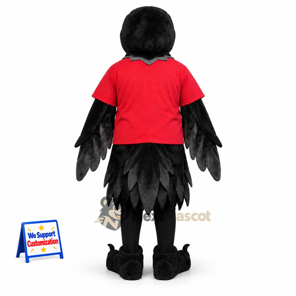 Raven Mascot Costume - Black, Red Shirt for Parades Raven Mascot Costume - Black, Red Shirt for Parades