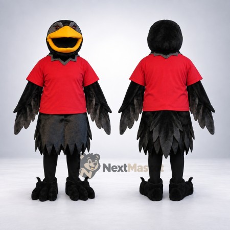 Raven Mascot Costume - Black, Red Shirt for Parades Raven Mascot Costume - Black, Red Shirt for Parades