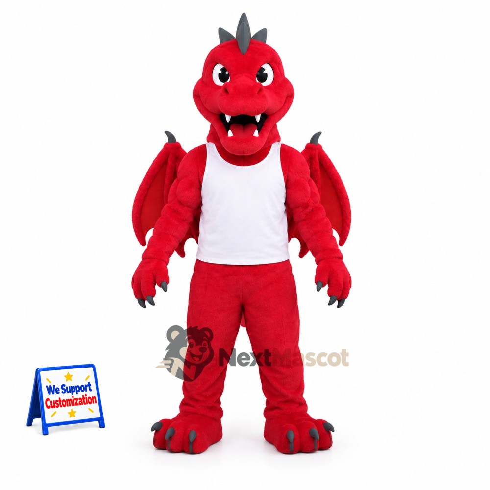 Dragon Mascot Costume - Red, White Shirt for Parades Dragon Mascot Costume - Red, White Shirt for Parades