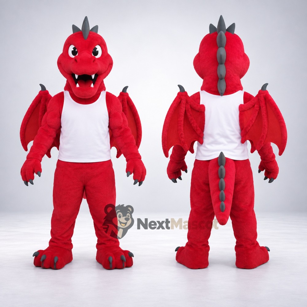 Dragon Mascot Costume - Red, White Shirt for Parades Dragon Mascot Costume - Red, White Shirt for Parades