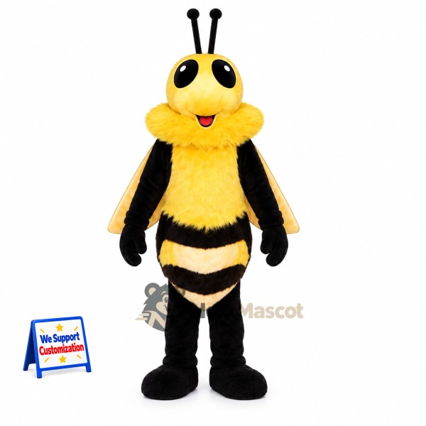 Bee Mascot Costume - Fuzzy, Yellow, Long Black Antennae