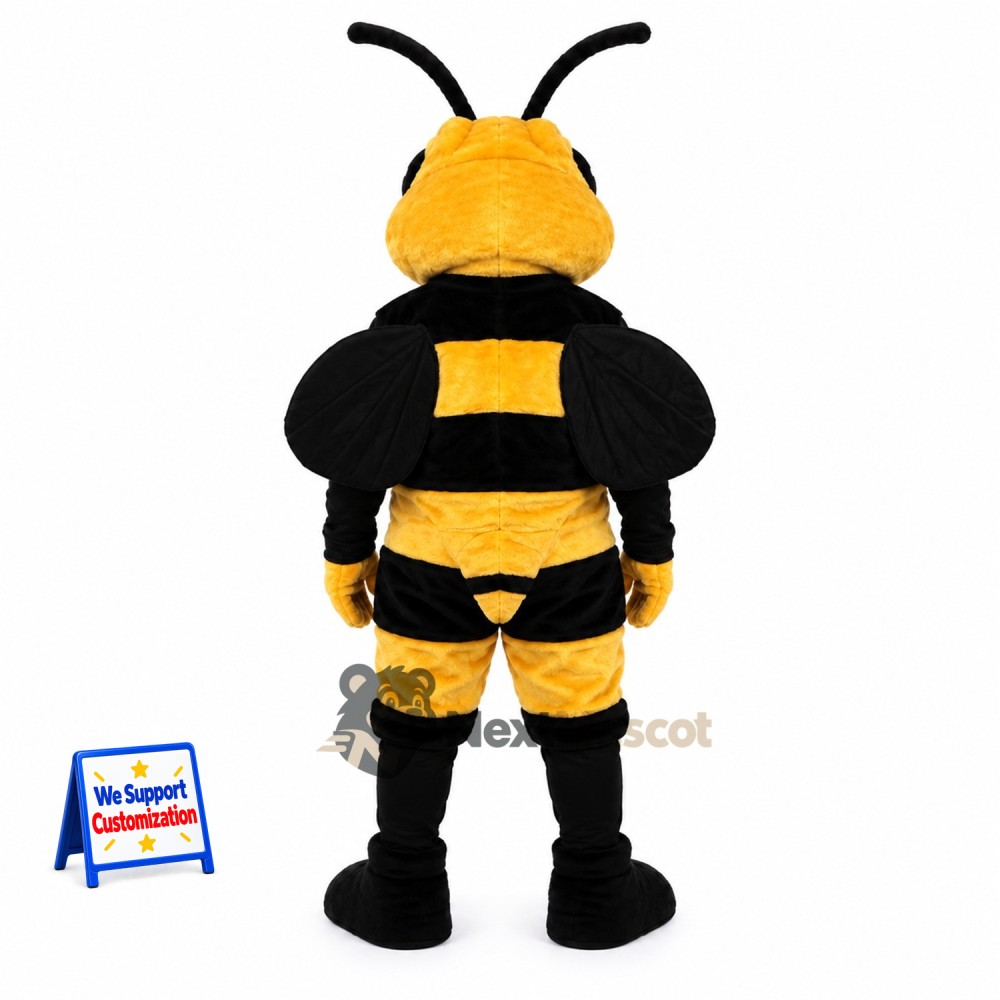 Bee Mascot Costume - Yellow, Pointed Black Wings Bee Mascot Costume - Yellow, Pointed Black Wings