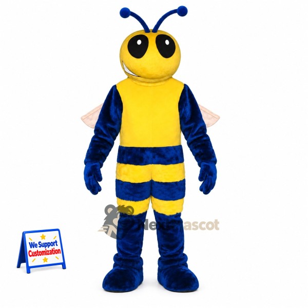 Bee Mascot Costume - Blue and Yellow, White Wings