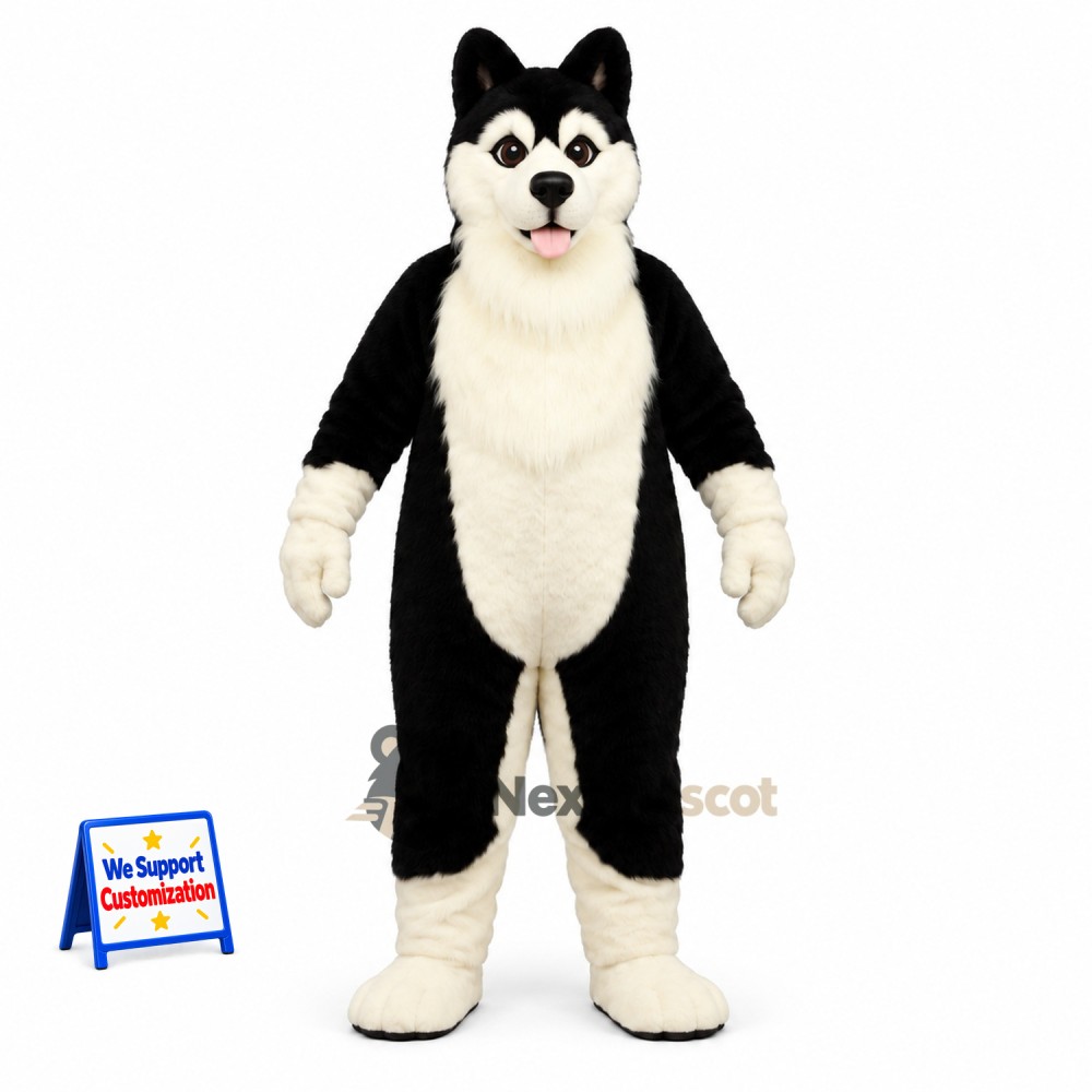 Husky Mascot Costume - Black and White for Birthday Parties Husky Mascot Costume - Black and White for Birthday Parties