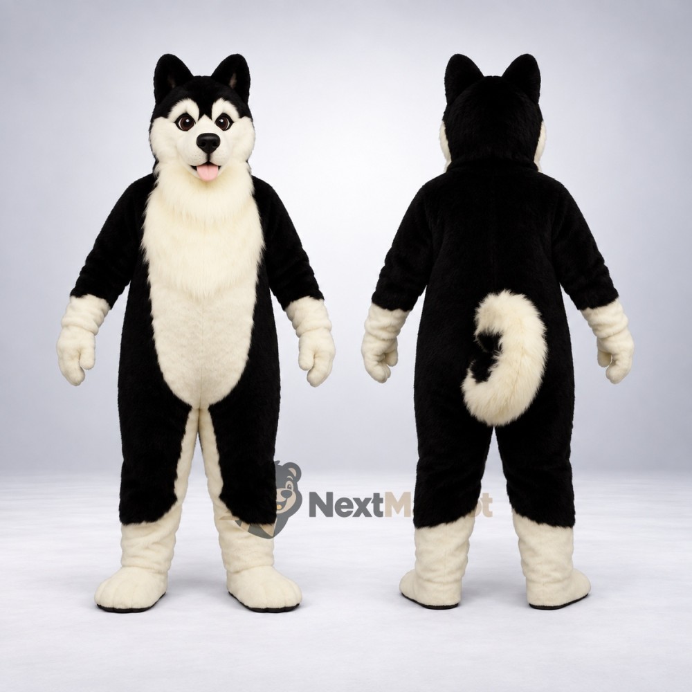 Husky Mascot Costume - Black and White for Birthday Parties Husky Mascot Costume - Black and White for Birthday Parties