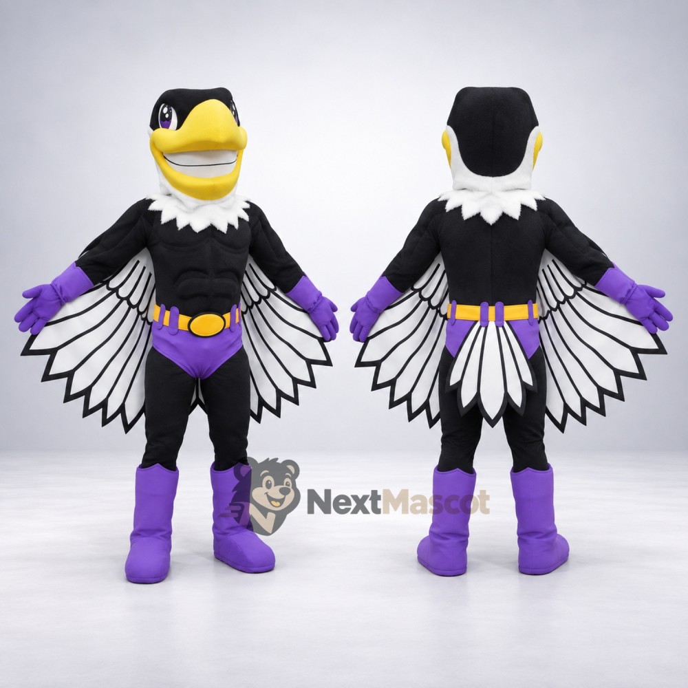 Eagle Superhero Mascot Costume - Black Eagle Superhero Mascot Costume - Black