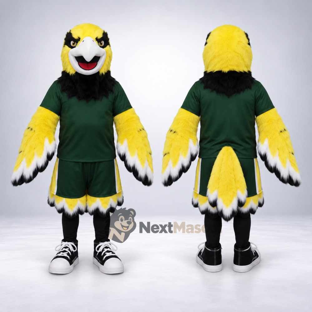 Eagle Mascot Costume - Yellow, Green Uniform for Parades