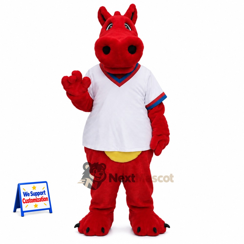 Dragon Mascot Costume - Red, White Shirt for School Events Dragon Mascot Costume - Red, White Shirt for School Events