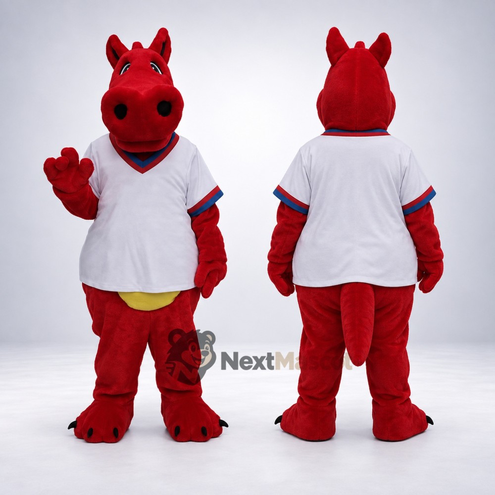 Dragon Mascot Costume - Red, White Shirt for School Events Dragon Mascot Costume - Red, White Shirt for School Events