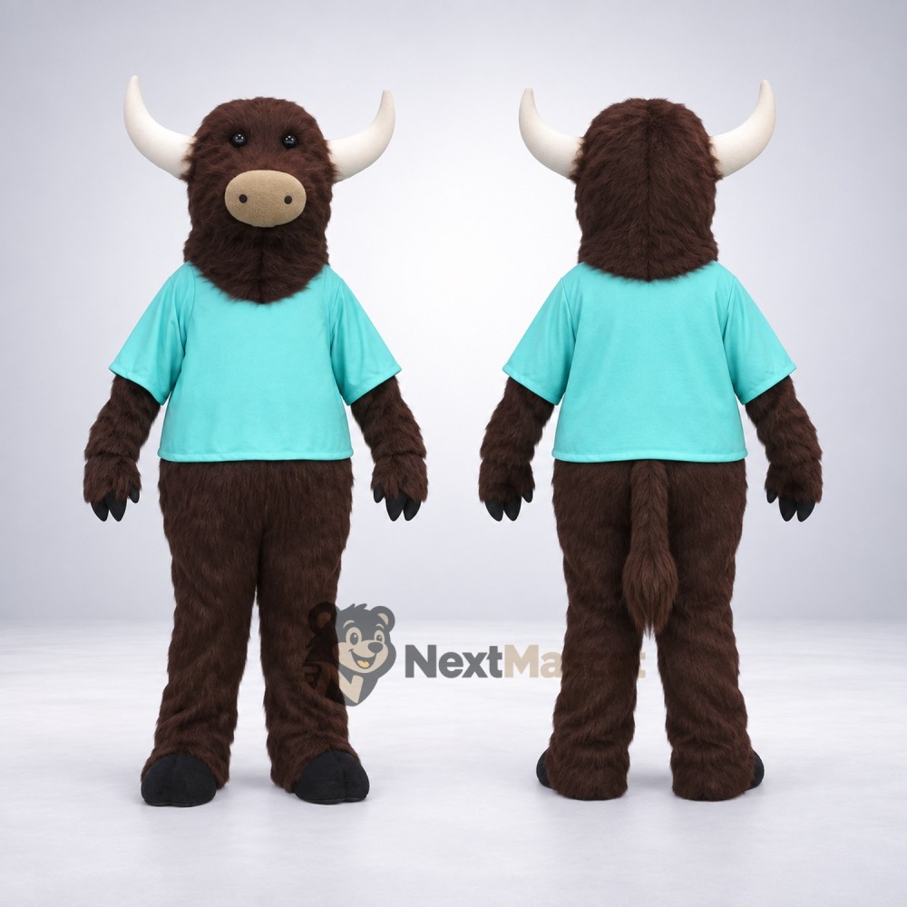 Bull Mascot Costume - Blue Shirt for School Events Bull Mascot Costume - Blue Shirt for School Events
